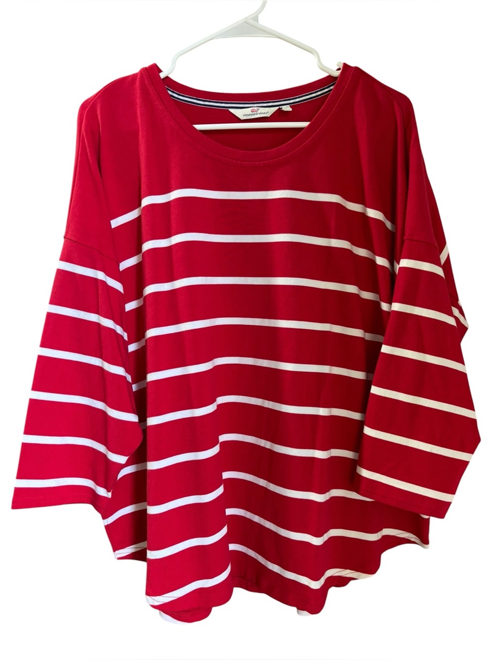 Vineyard Vines Women's Red White Stripe 3/4 Length Sleeve Drop Shoulder Size XL
